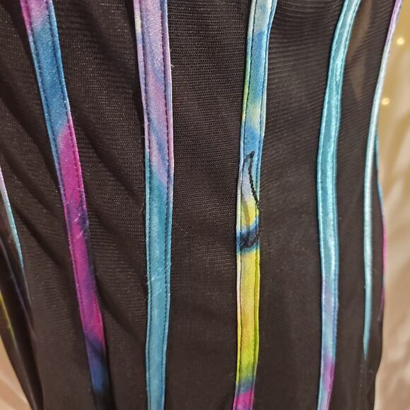 Vtg JS Collections Multi Rainbow Stripe Sheer Overlay 2 Piece Dress Size L Black - Picture 6 of 15